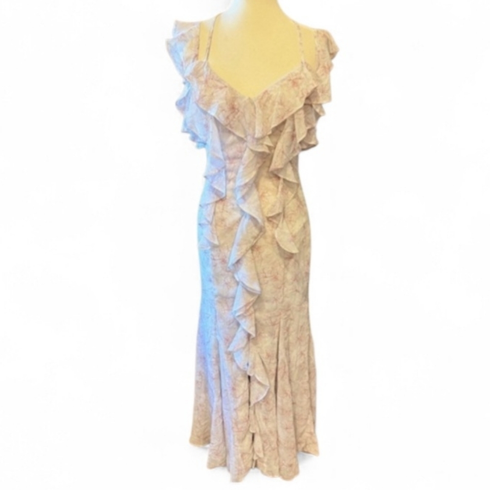 Storia Pink & Cream Floral Ruffle Layered Sleeveless Dress size Large